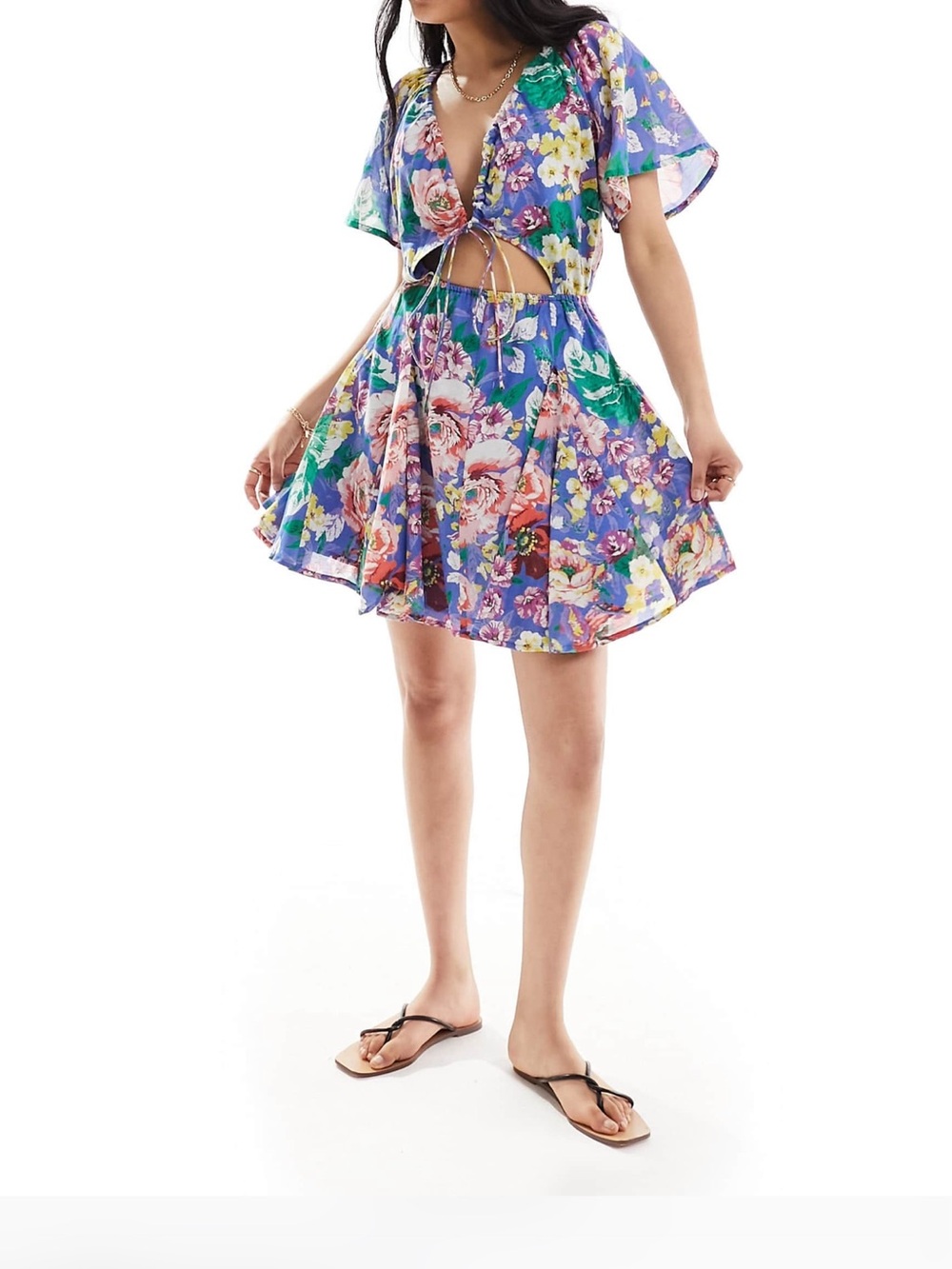 ASOS Blue Floral Mini Dress with Multicolor Blooms